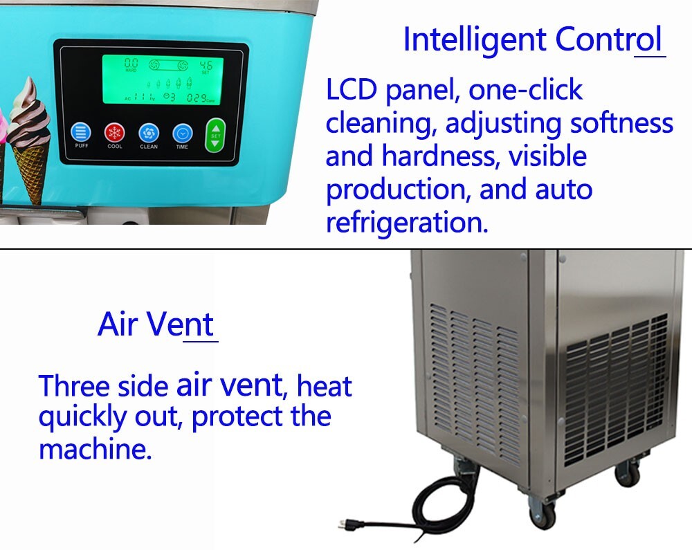 3 Flavors Soft Ice Cream Machine 20-30L/h Output Capacity LCD Display Controller