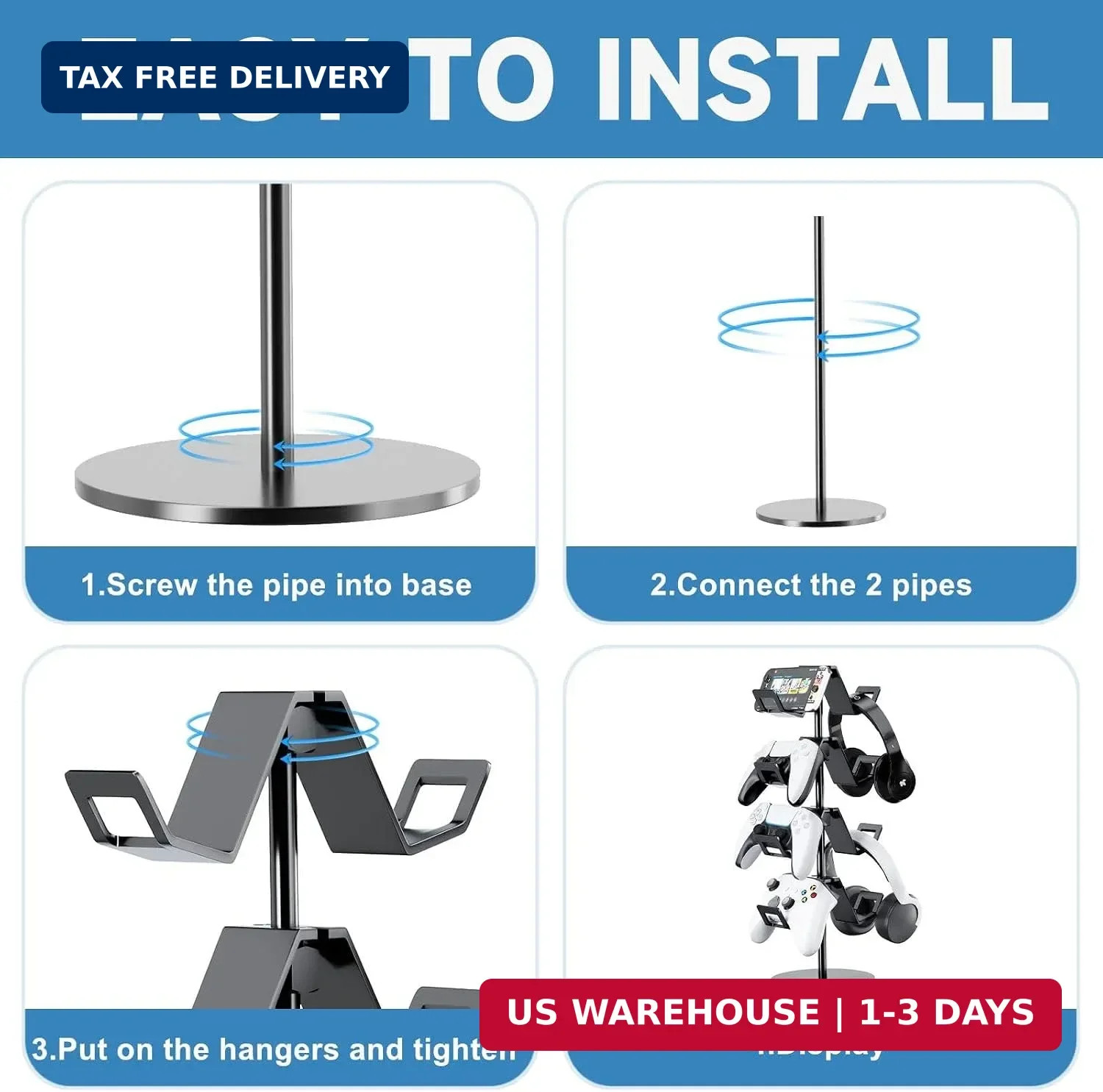 Controller Holder 4 Tier,Headphone Stand for Xbox PS5 PS4 | Classical "W" shape,