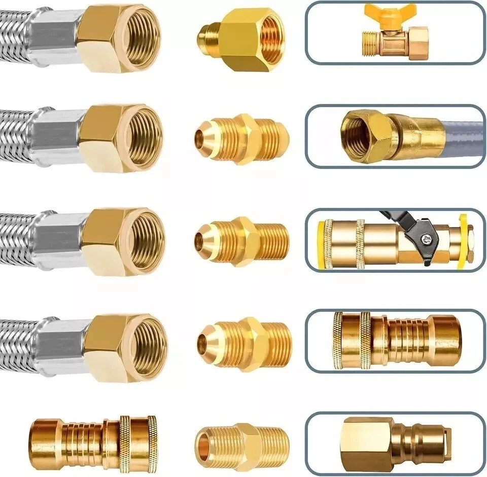 12FT Stainless High Pressure Braided Propane Hose Extension with Conversion Coup