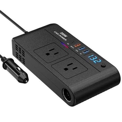 200W 12V Car Inverter DC12V to AC110V Vehicle Power Converter w/ 2 110V AC