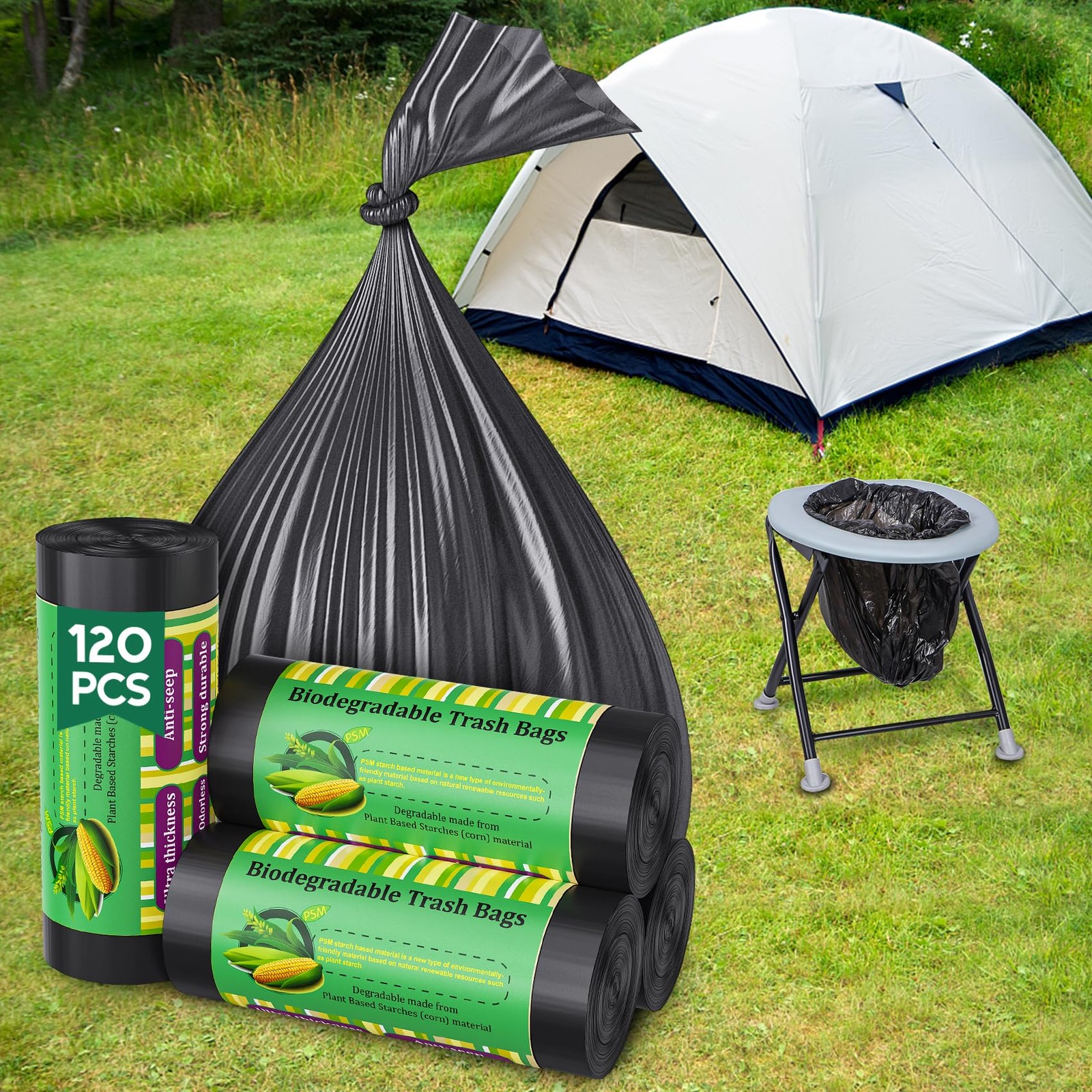 120 Portable Camping Toilet Bags, 8 Gallon 1 Count (Pack of 120), black
