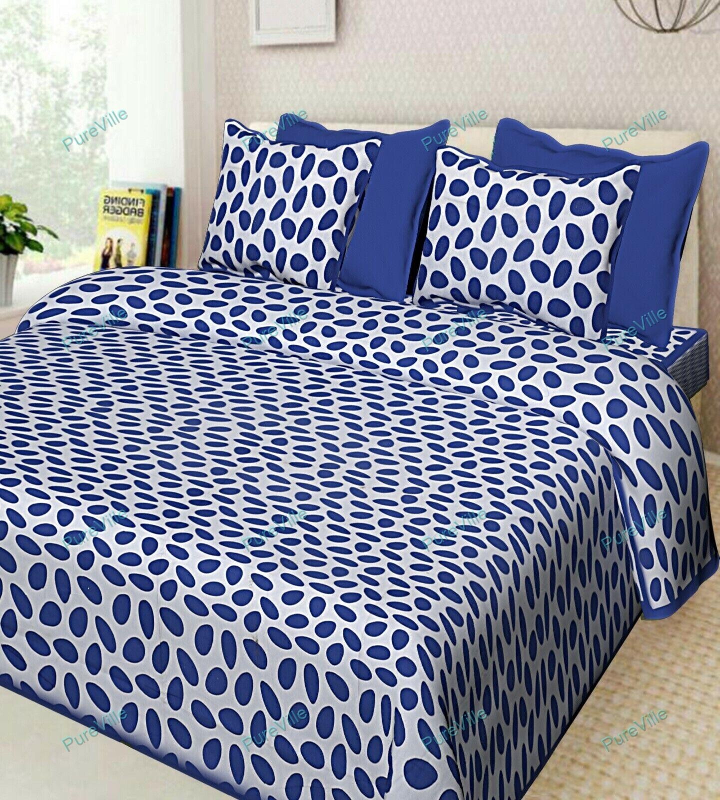 Geomatric Printed Pure Cotton Double Bed Sheet With Two Pillow Cover 90x108 KING