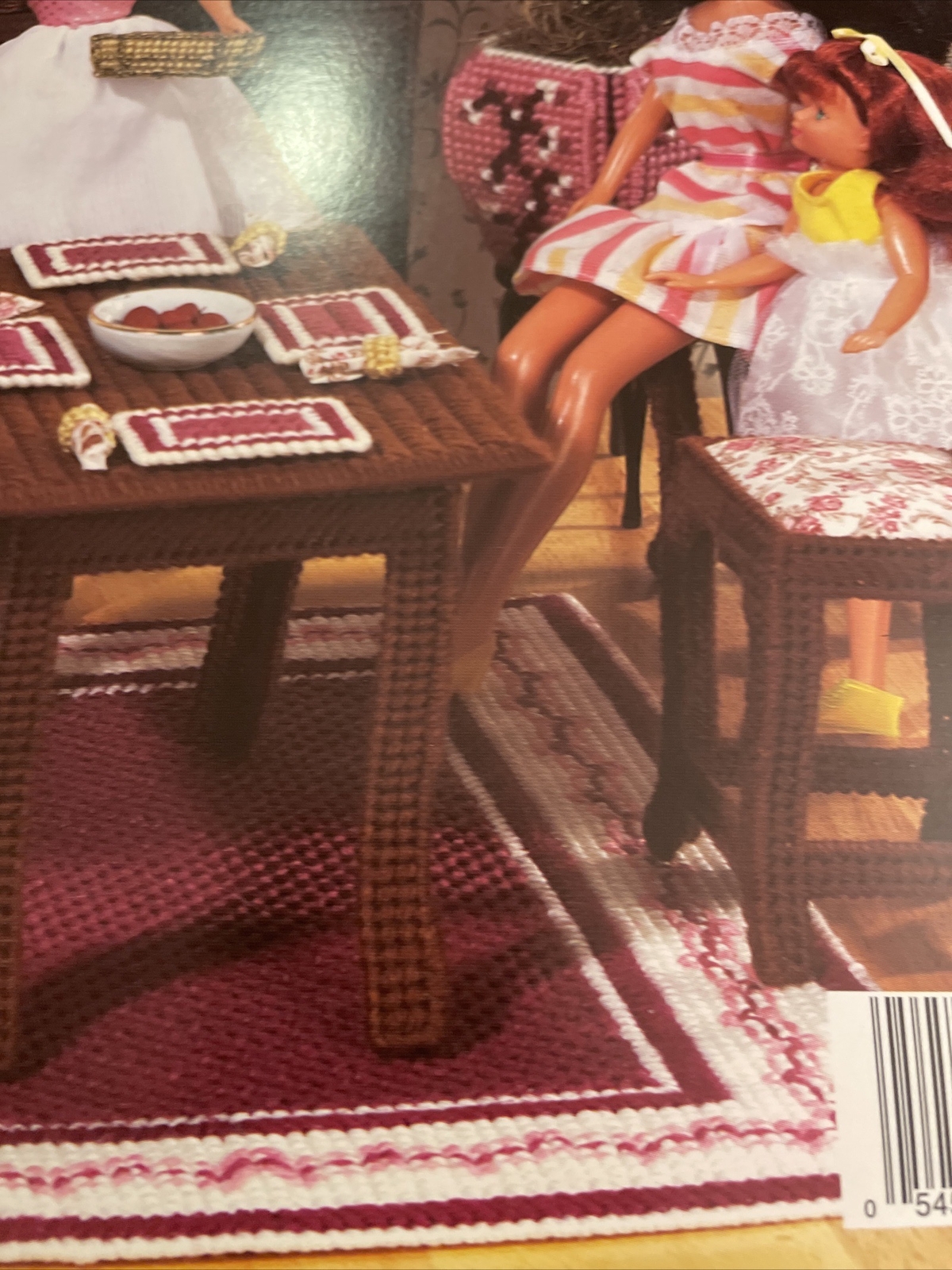 Fashion Doll dollhouse formal Dining Room furniture to make in Plastic Canvas