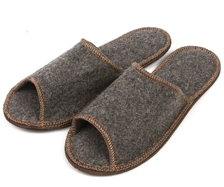 Rusher Open Toe Men's Slippers Sheep Wool Blend Felt Warm Cozy Non-Slip Slippers