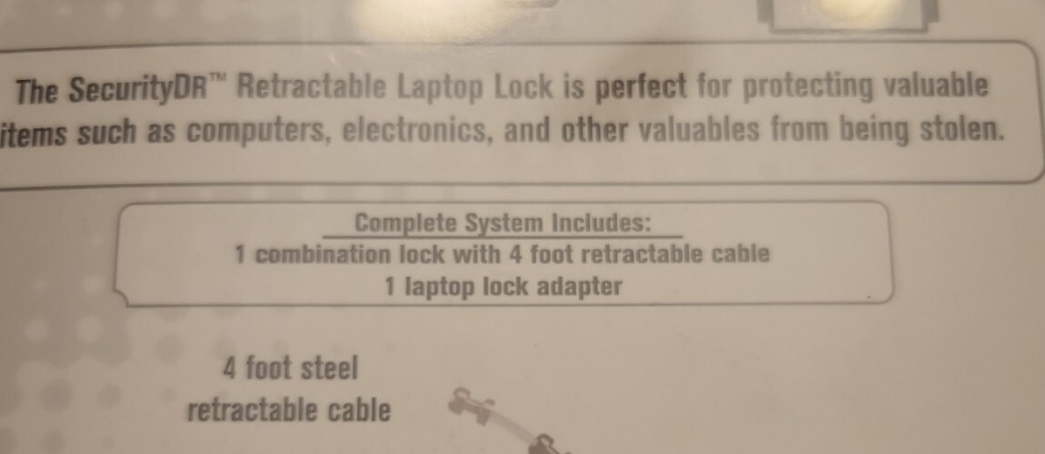 Security DR. Retractable Laptop Lock Clamshell Packaging NEW SEALED Ships FREE