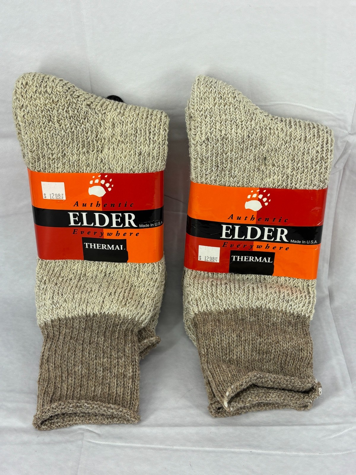 Elder Everywhere Thermal Socks Mens Gray Brown Wool 10-11.5 Lot of 2 Vintage NWT
