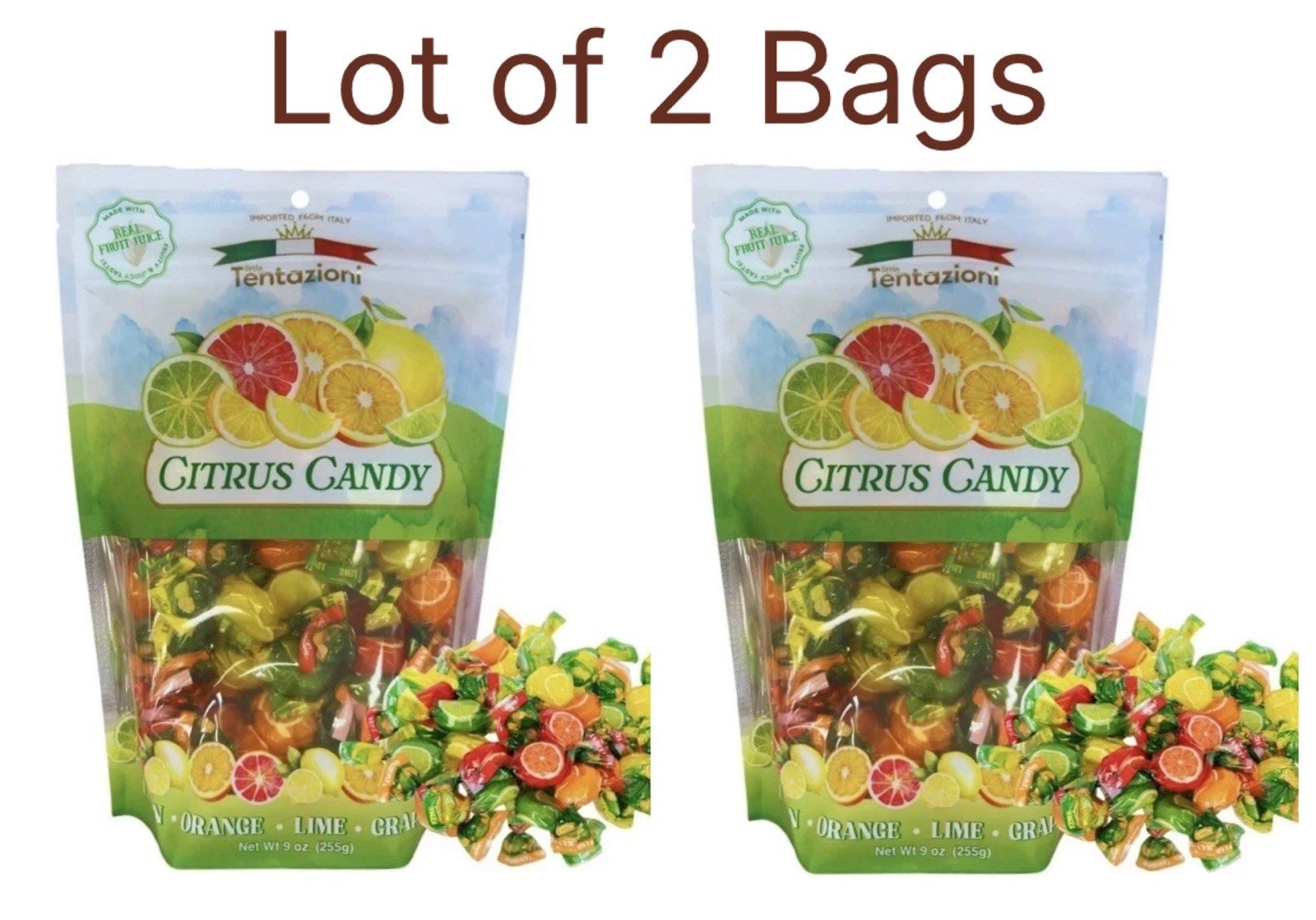 Lot Of 2 bags Tentazioni Italian Citrus Real Fruit Juice Hard Candies 12 Oz