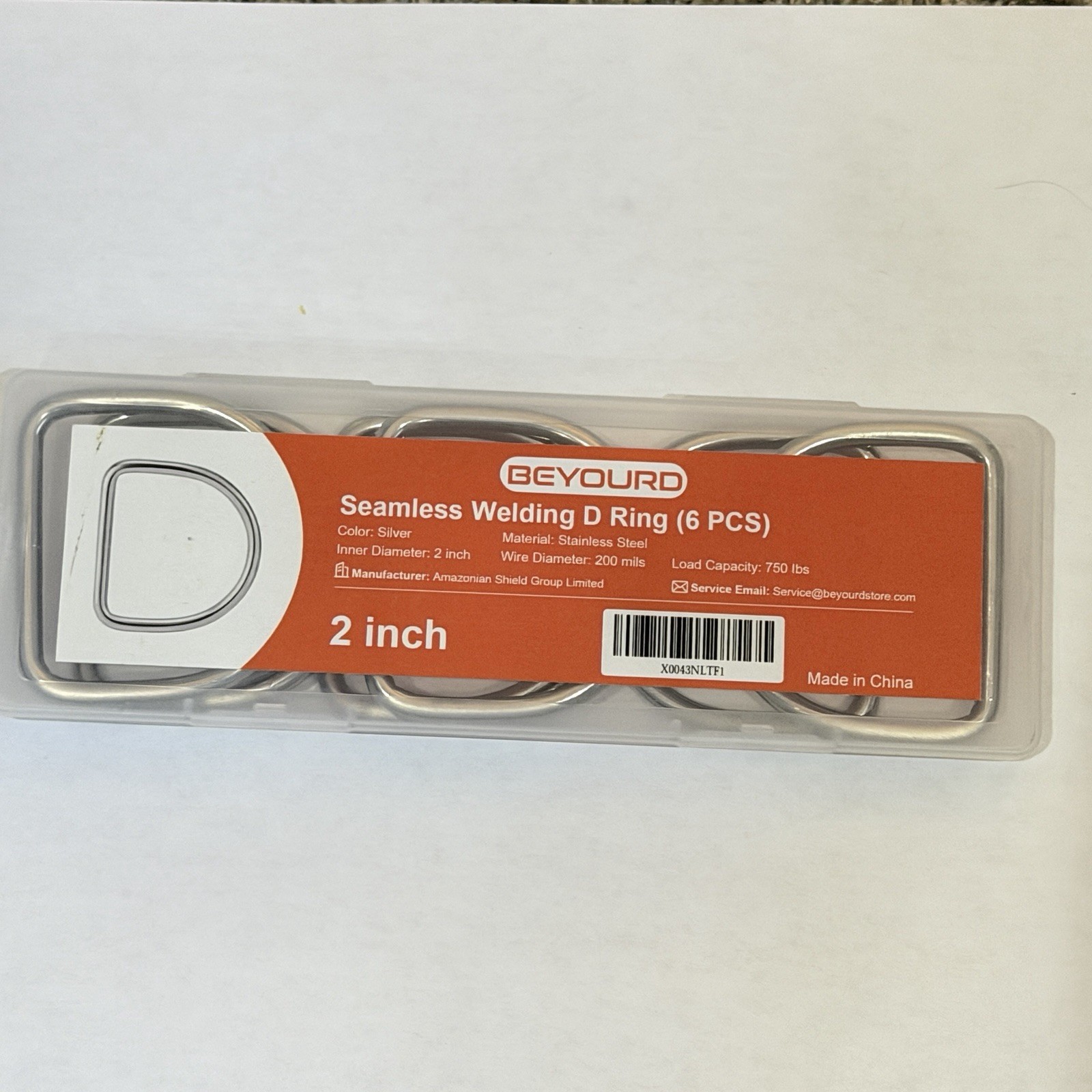 2” D Rings Stainless Steel Silver Inner Wire Diameter 3/16” Non Welded Set of 6