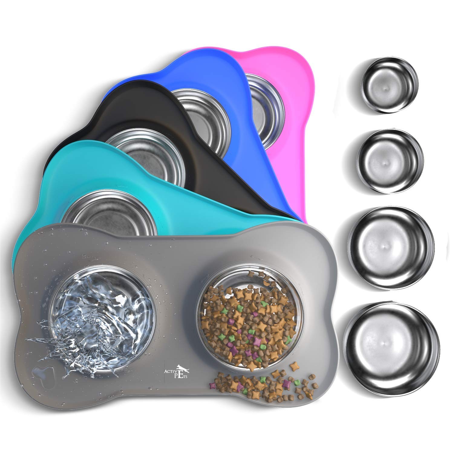 Dog Bowl Set, Stainless Steel No Spill Mess-Proof Food & Water Food Bowls wit...