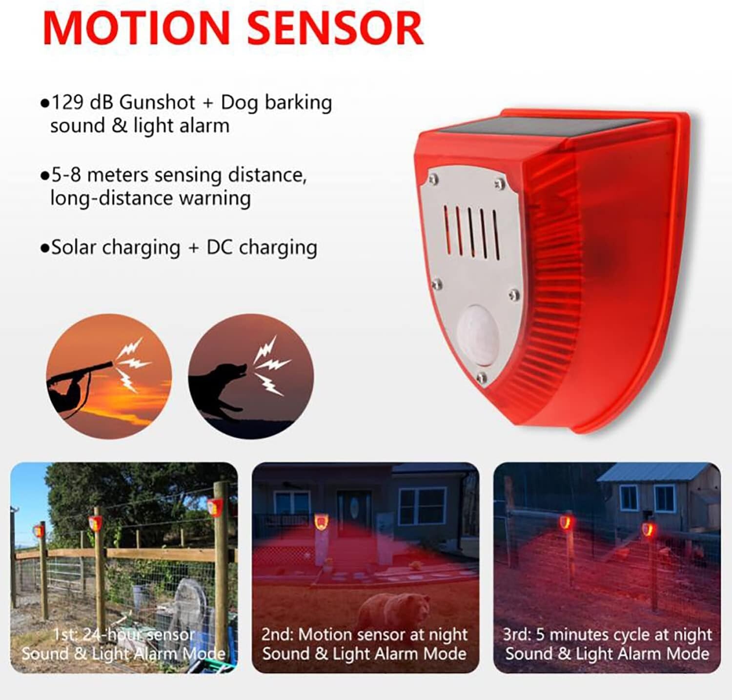 4Pack Solar Alarm LED Light Strobe Wireless Motion Sensor Detector Warning Lamp