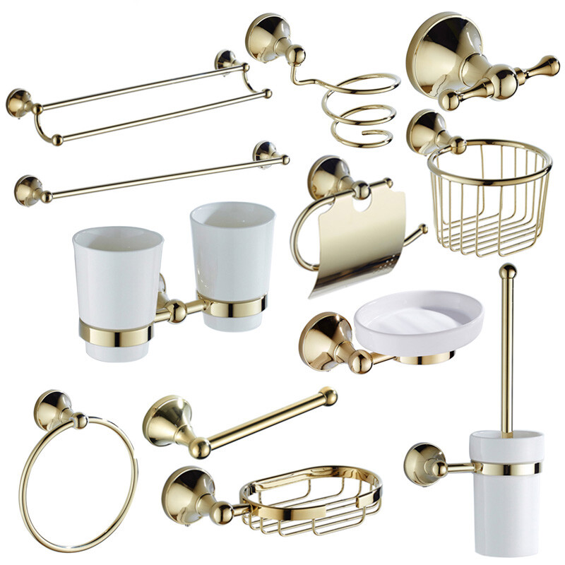 Polished Gold Brass Bathroom Holder Towel Rail Rack Bar Hook Wall Mounted Gzh114