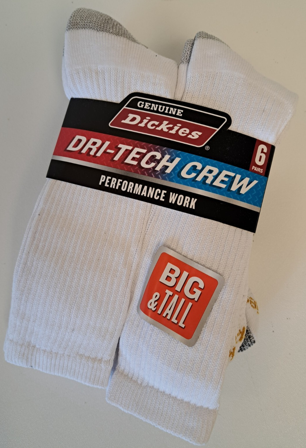 Dickies Size 12-15 Big and Tall Mens Comfort Crew Work Socks 6 Pairs Pack White