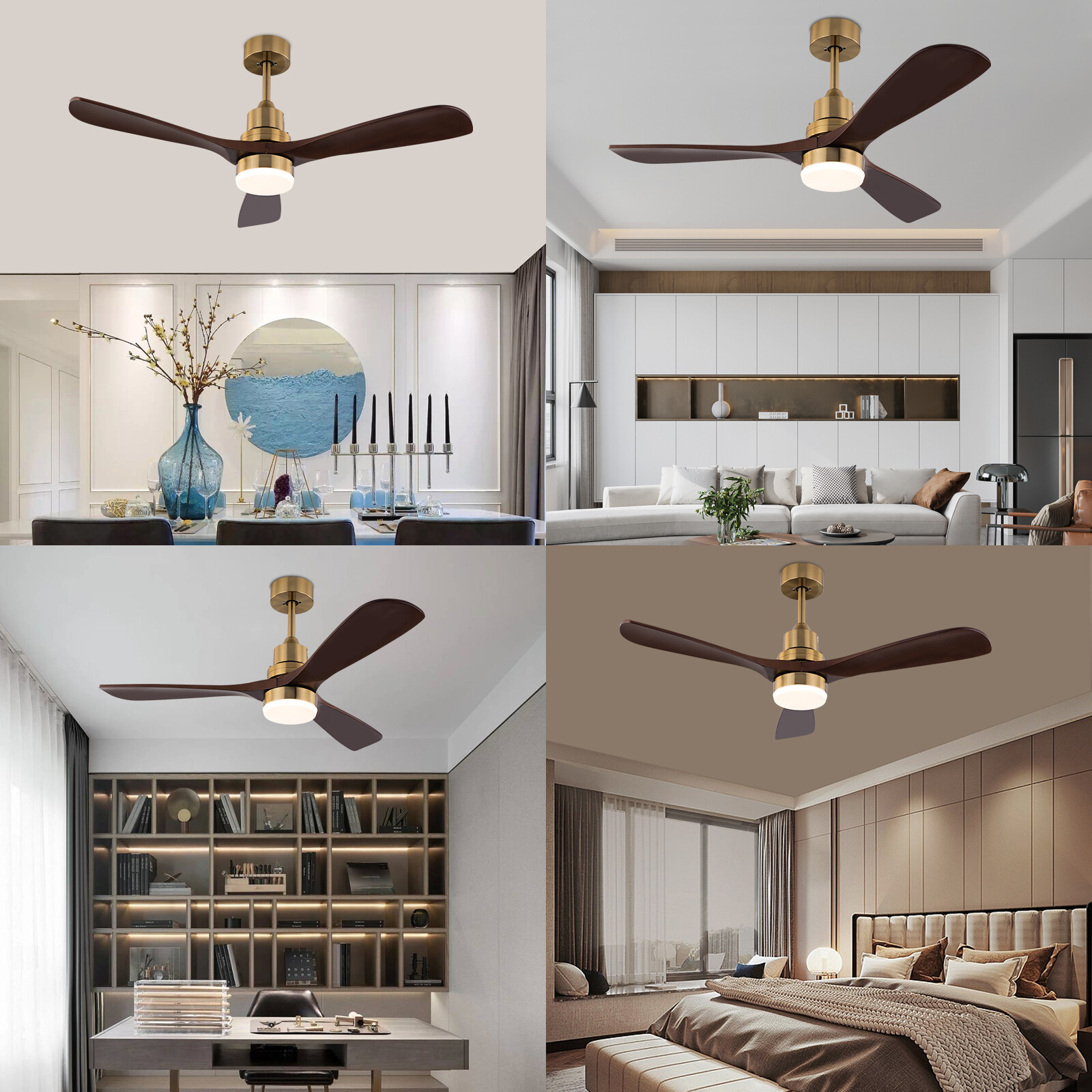 48 Inch 3 Colors LED Ceiling Fan Light w/ Remote Control Fan Light Timer 40W