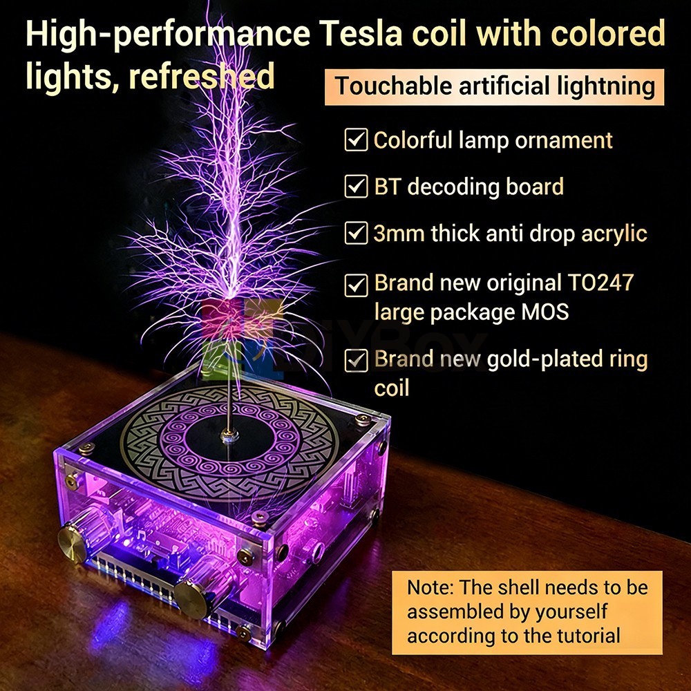 Music Tesla Coil 2Mode Artificial Lightning Touchable BT Decoding Colorful Light