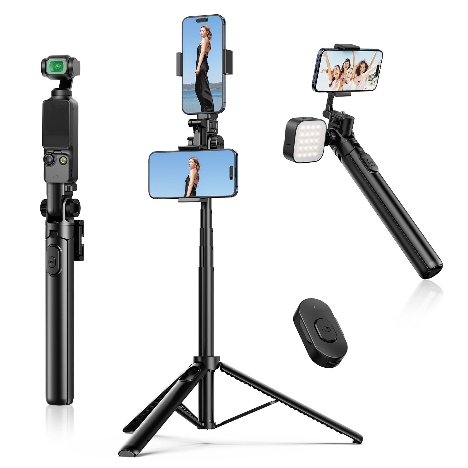 MT-70 Extendable Tripod, 63" Selfie Stick Vlog Stand w 2 Clips