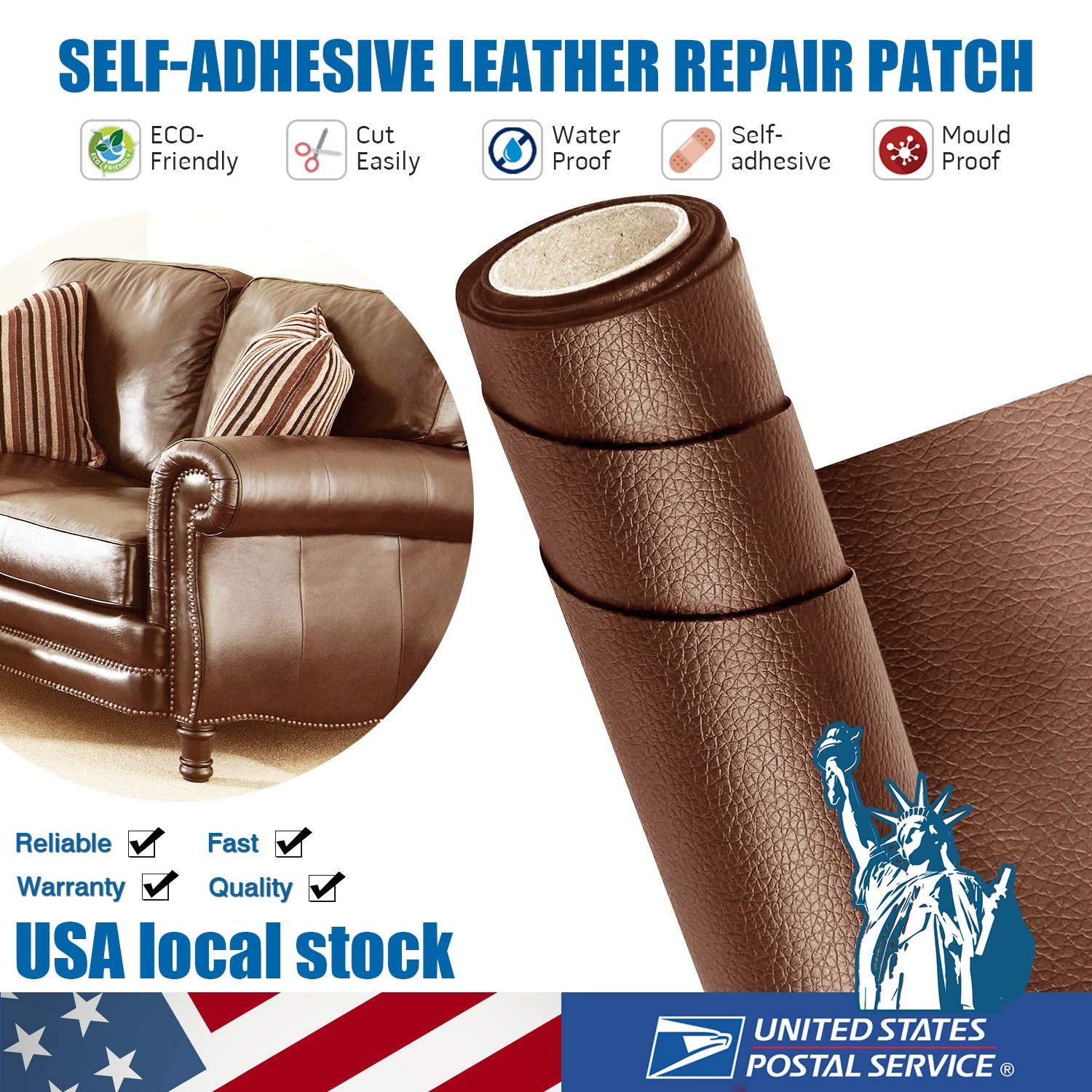 Self Adhesive Leather Repair Patch Tape For Car Seats Couch Sofa Furniture Bags