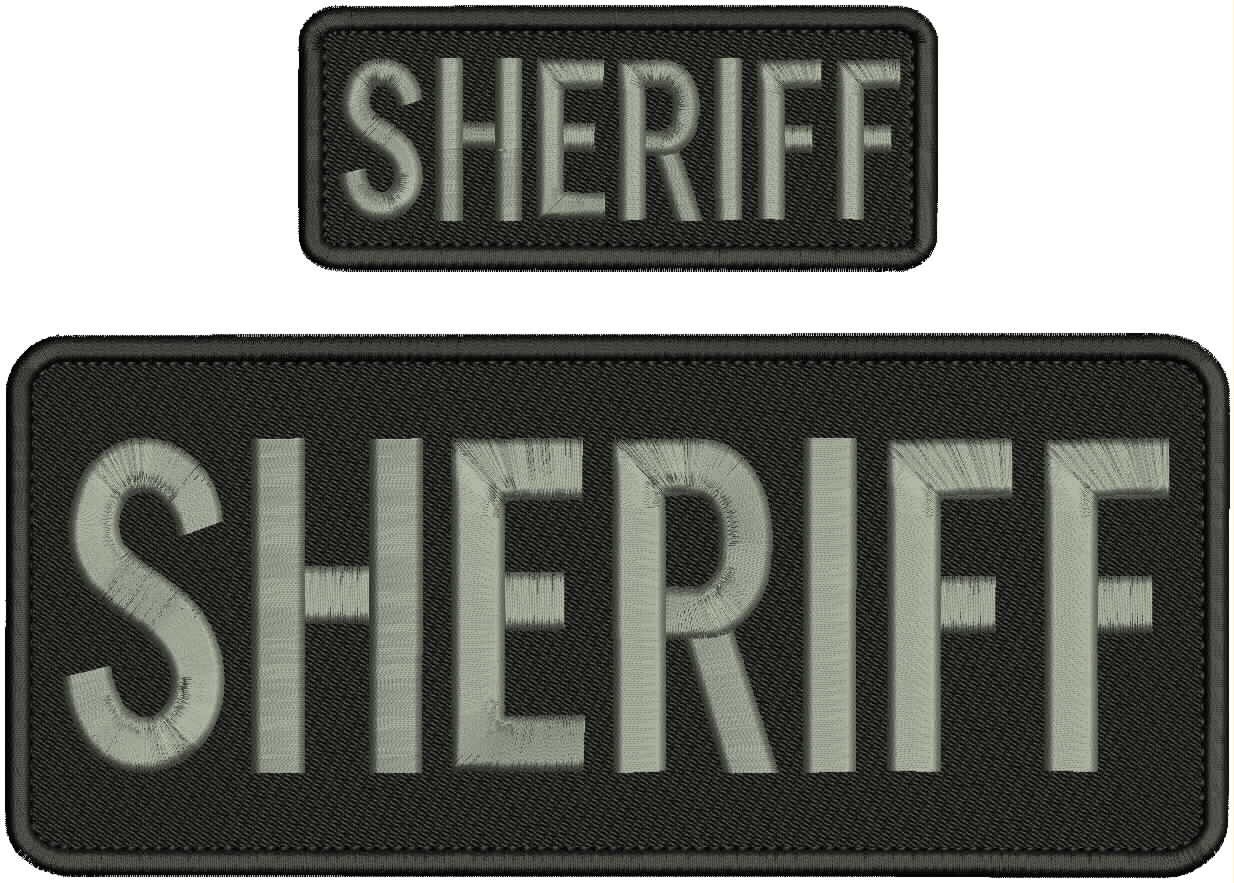 Collectible Embroidery Patch Sheriff 10x4 And 5x2'' Hook On Back Gray On black