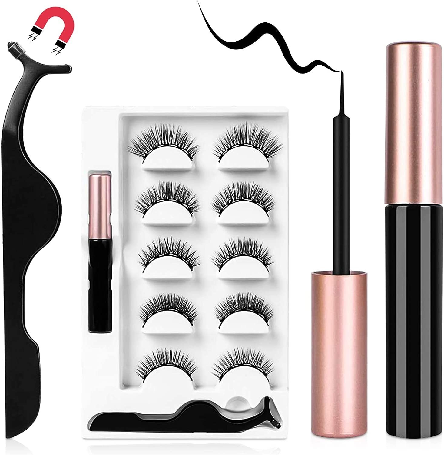 Magnetic Eyelashes with Eyeliner Kit, 5 Pairs Natural Look False Eyelashes with