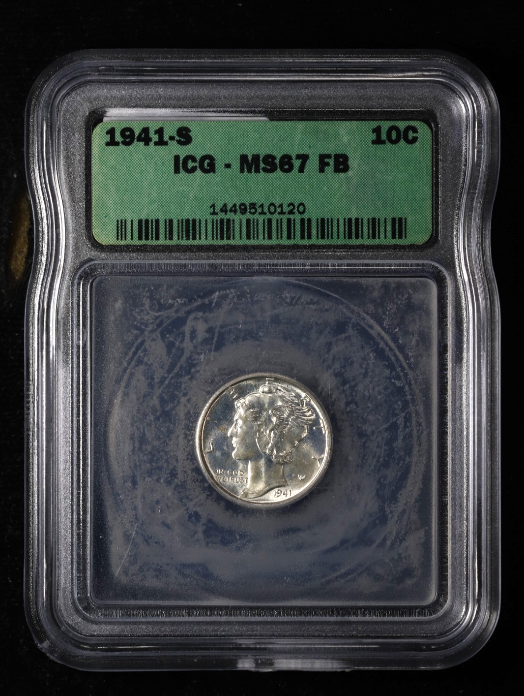 1941-S Mercury Dime 10C ICG MS67 FB