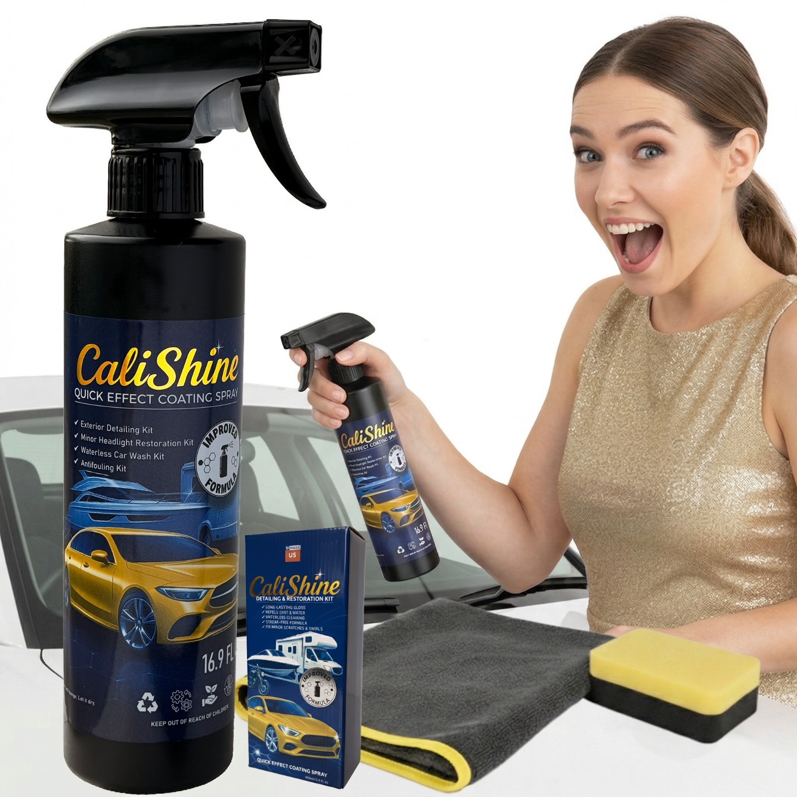 CaliShine Quick Effect Coating Spray - 16.9 fl oz Waterless Ceramic Car Wax Coat