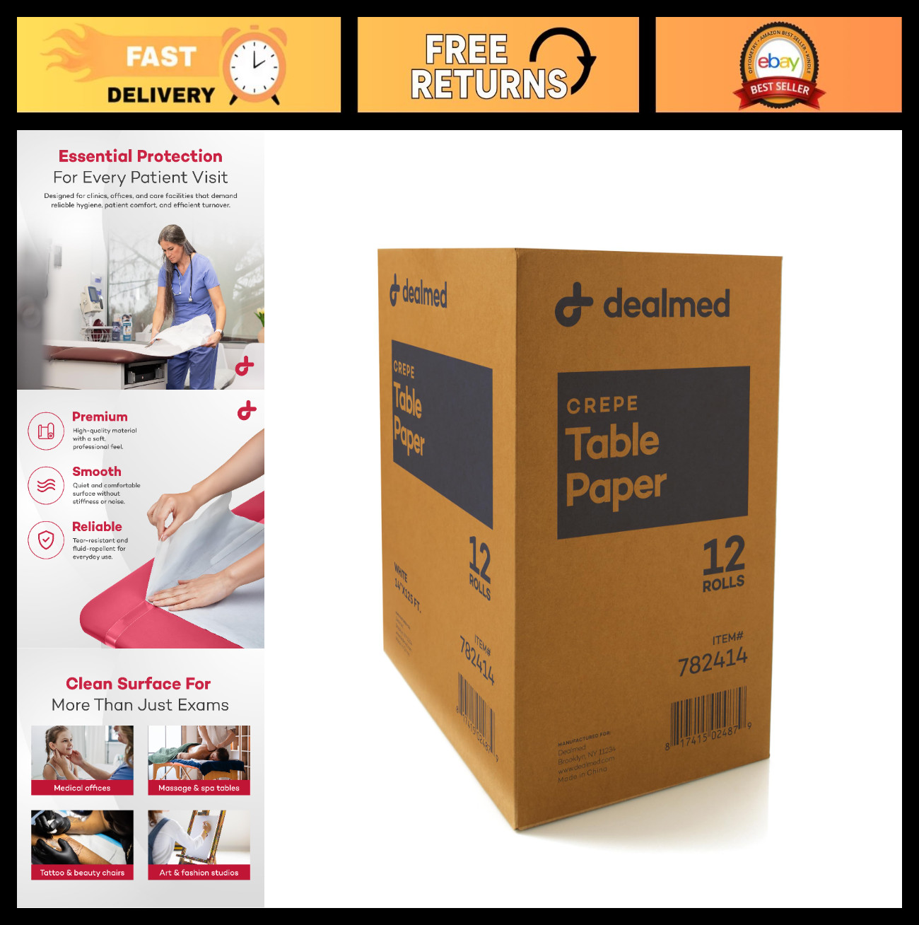 Disposable Medical Exam Table Paper Rolls - 14" x 125', 12 Rolls, White Covers f