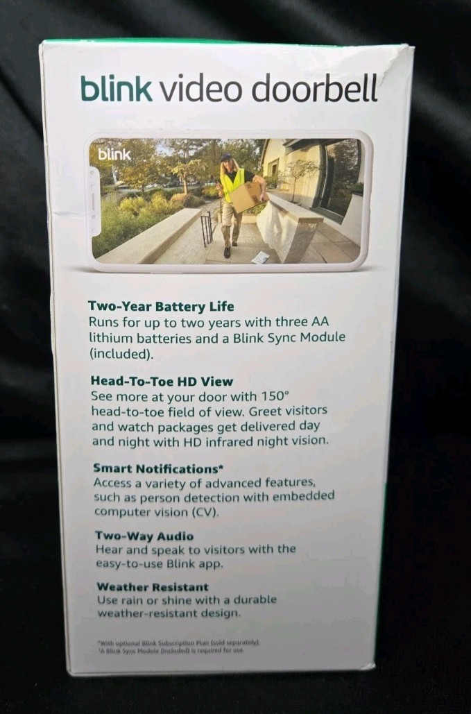 Blink Video Doorbell Battery 2nd Generation w/Sync Module Black - New
