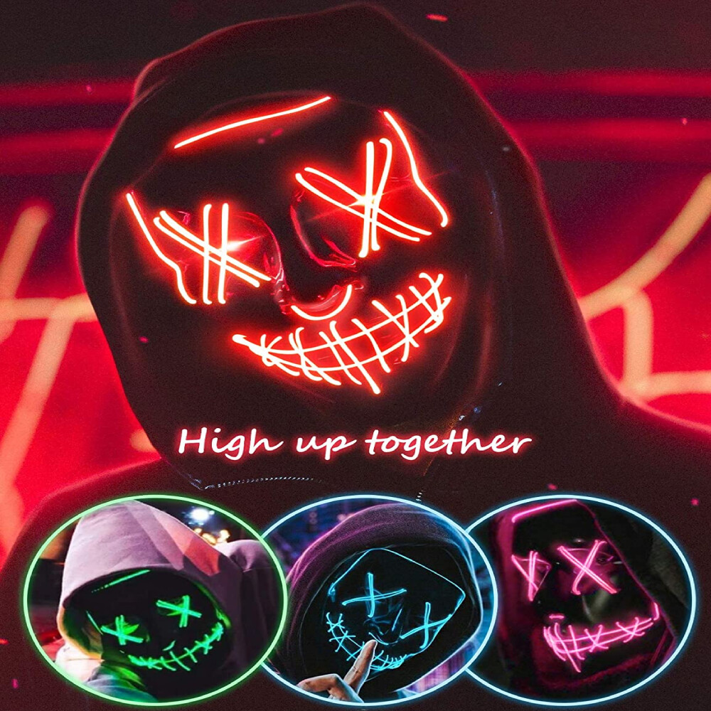 Halloween Light Up LED Mask Clubbing Costume Rave Cosplay Party Purge 3 Modes