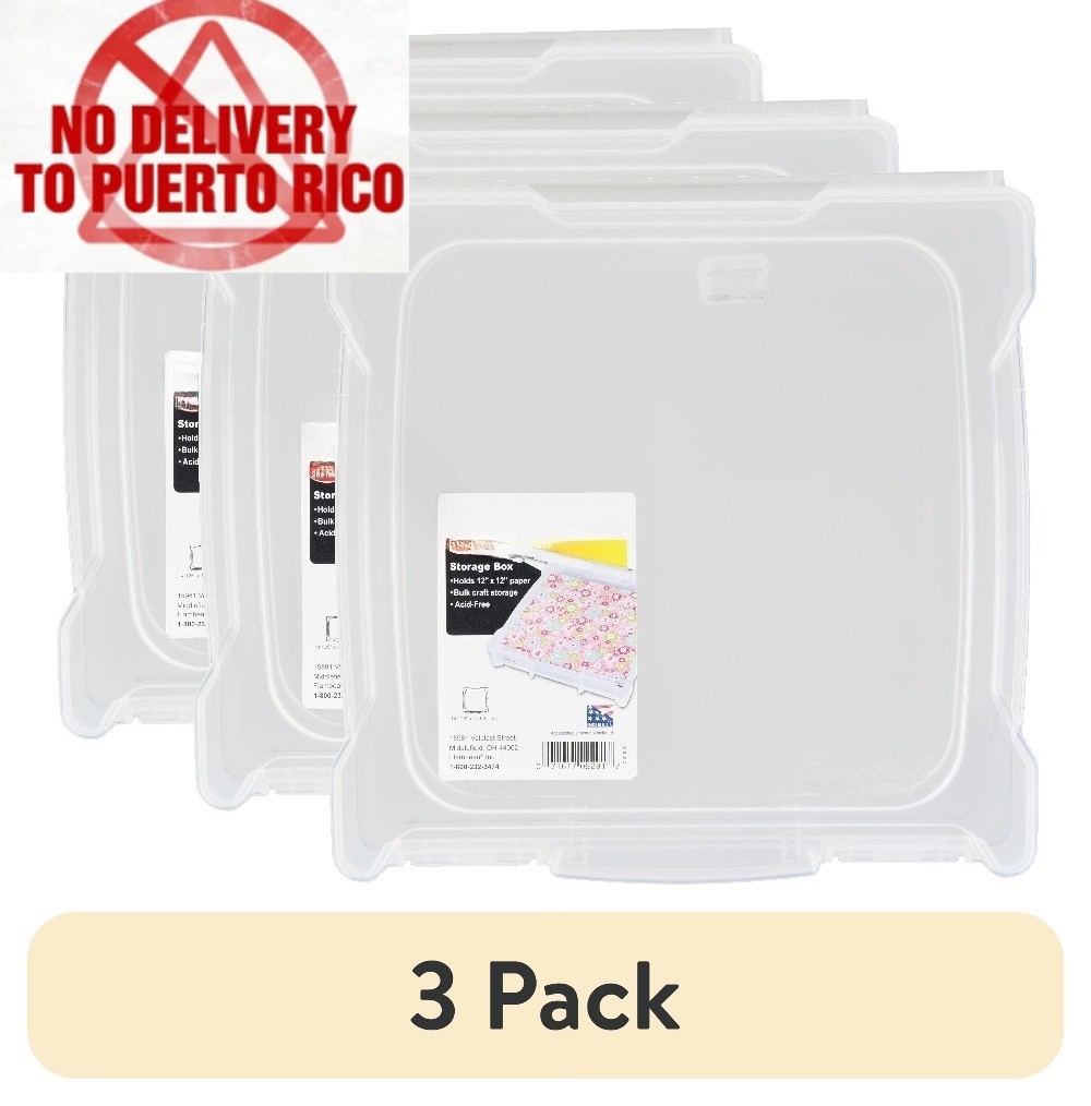 (3 pack)26912AE, Scrapbook Box, Craft and Hobby Storage Box, Clear, 12 inches