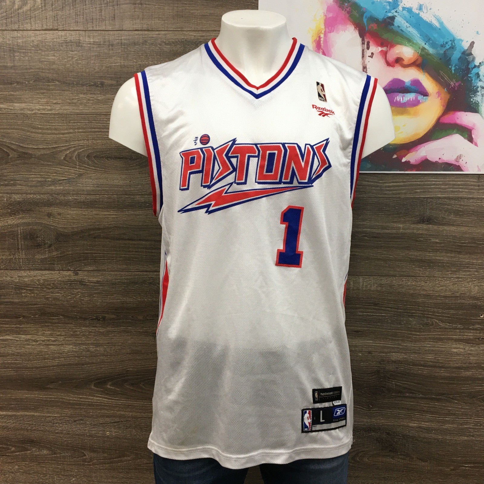 VINTAGE Reebok Detroit Pistons Chauncey Billups 1 Jersey Mens Large NBA