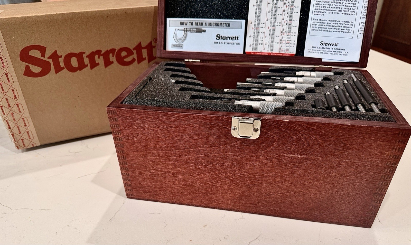 Starrett ST436.1CXRLZ Outside Micrometer Set, 0-6" Carbide  .0001resolution