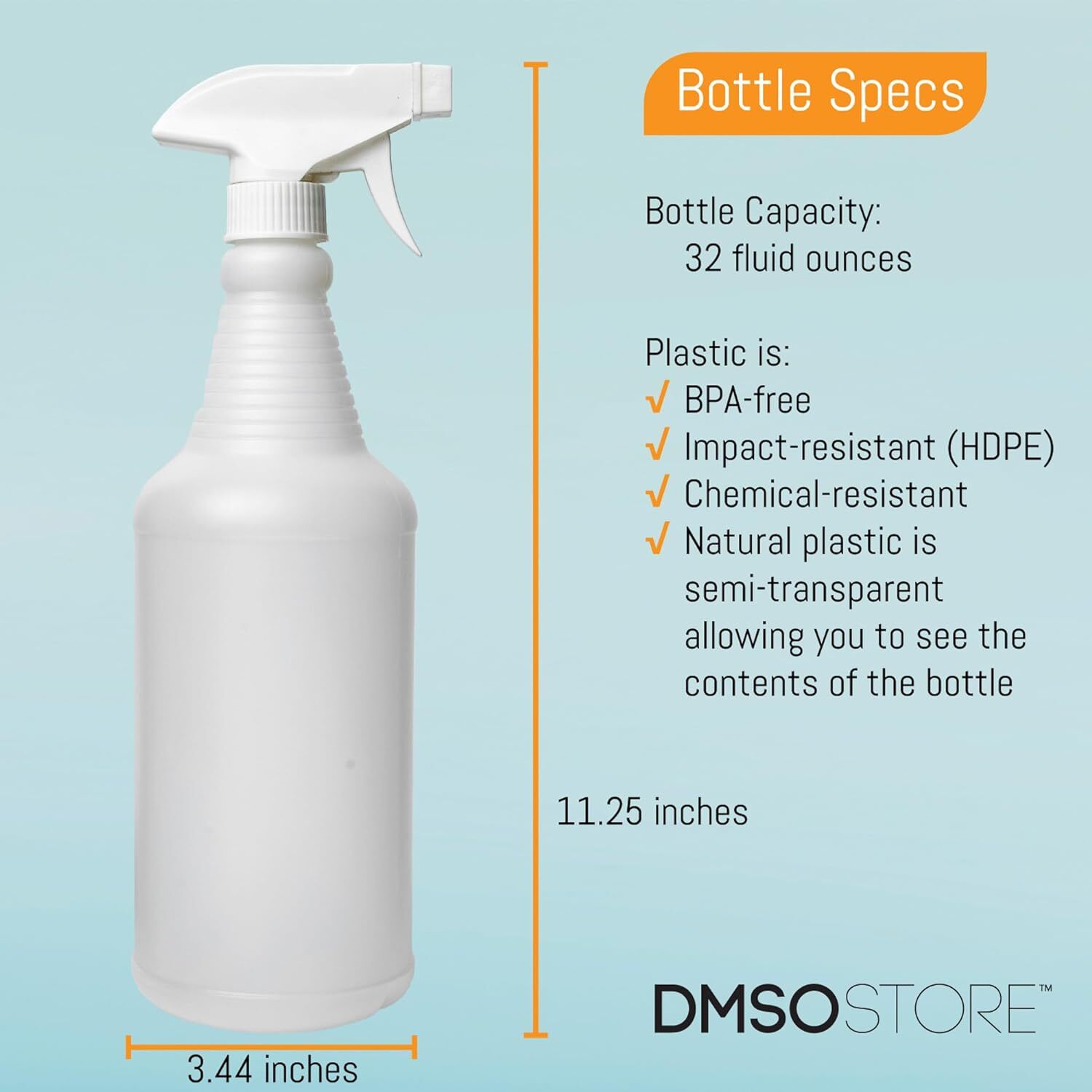 Natural Plastic Carafe Spray Bottle 4 Pack w/ White Trigger Sprayer 32oz