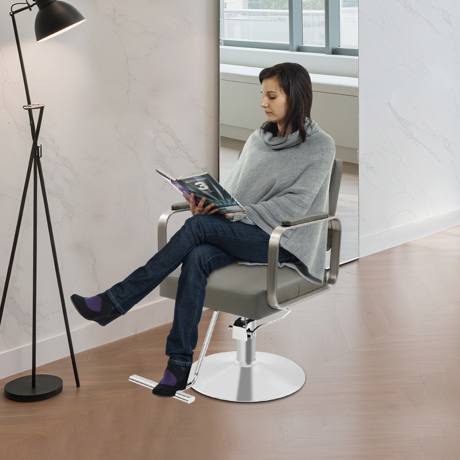 360?? Rotating Barber Chair Floor Standing Adjustable Hair Salon Barber Chair US