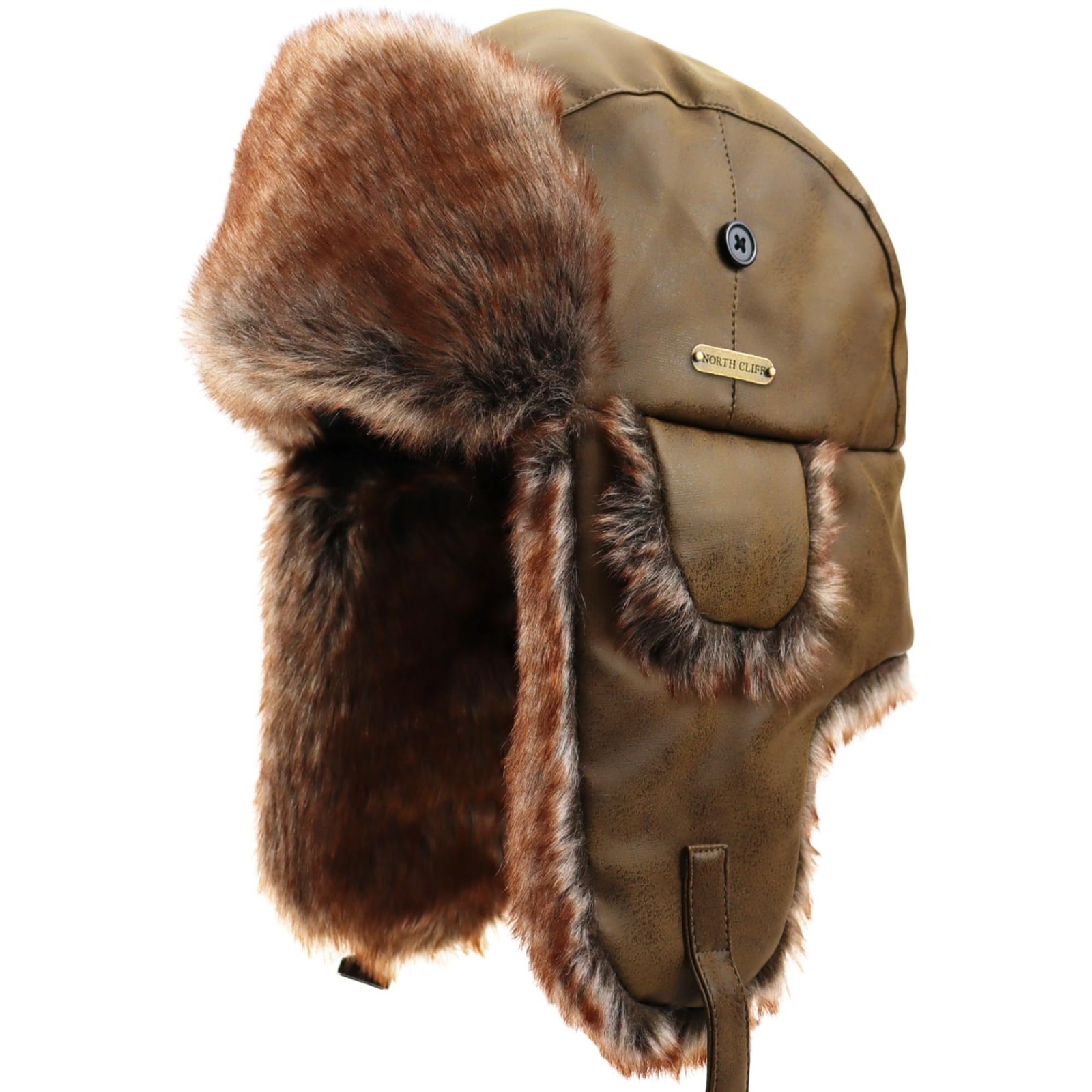 Unisex Winter Leather Trapper Hat with PU Coating for Hunting Skiing Trooper ...