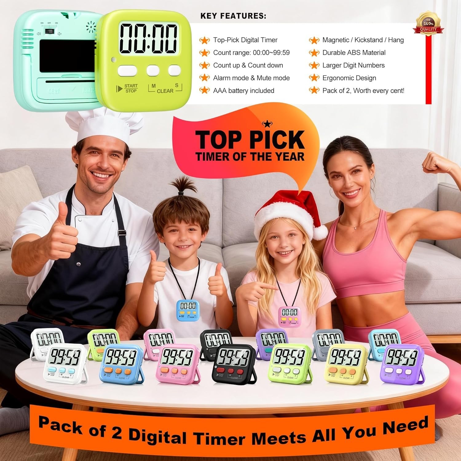 Cute Macaron Digital Timer Set - 2 Magnetic Kitchen & Classroom Countdown Timers