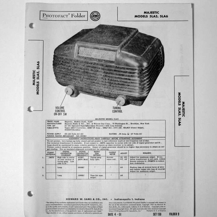 Majestic Model 5LA5 5LA6 - SAMS Photofact ™ 1951 - New NOS