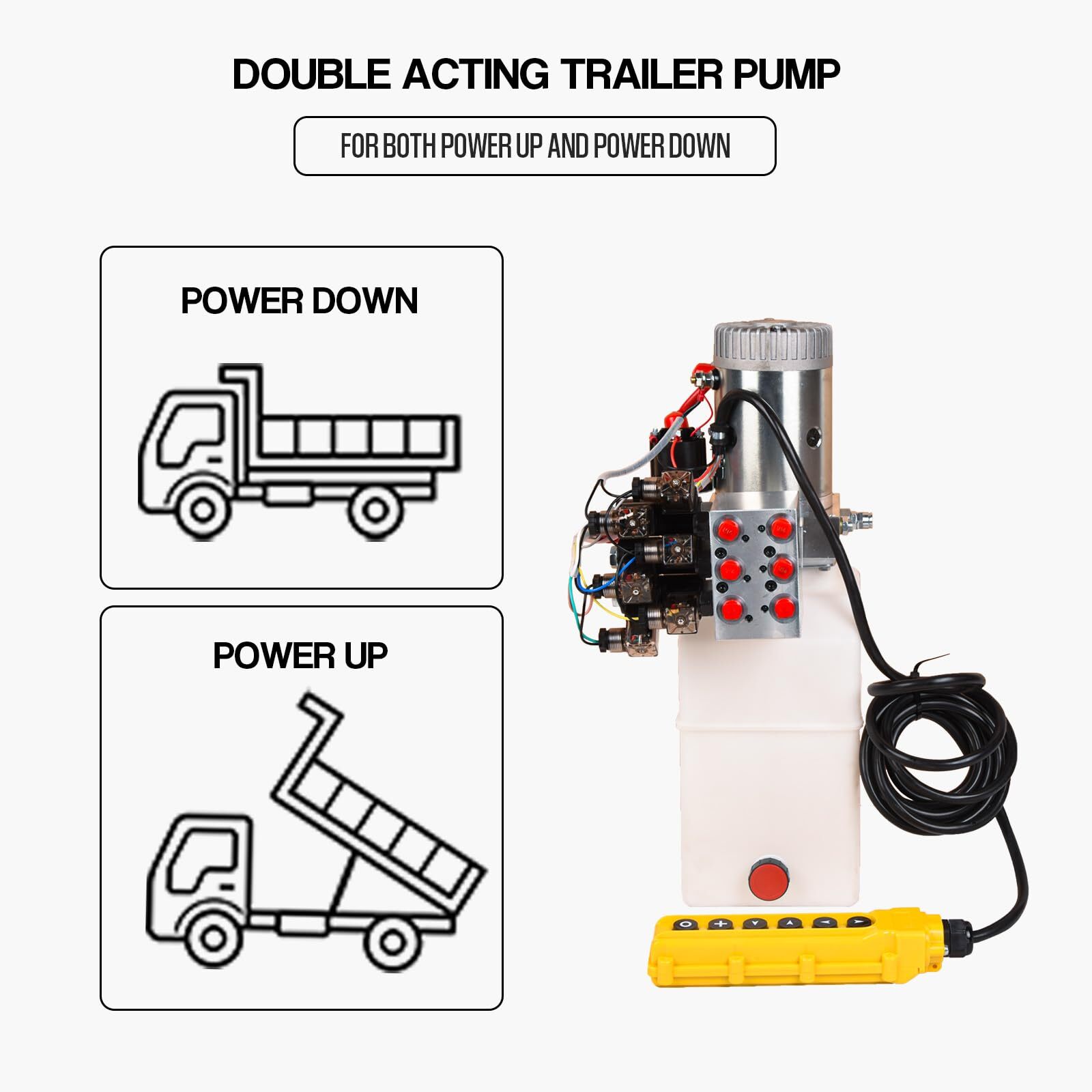 6 Quart Hydraulic Pump Double Acting Dump Trailer Pump 12V DC Plastic Reservoir