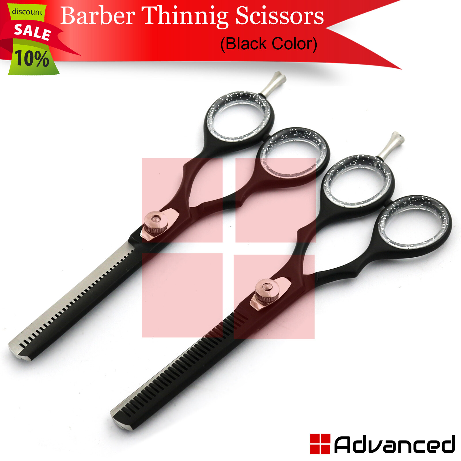 Professional Black Thinning Scissors 6" Single + Double Hairdressing Salon Shear