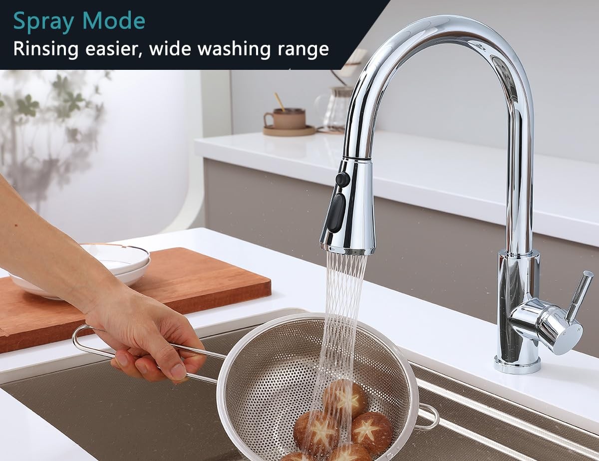 Chrome Pull Down Kitchen Faucet Head Replacement with 9 Adapters