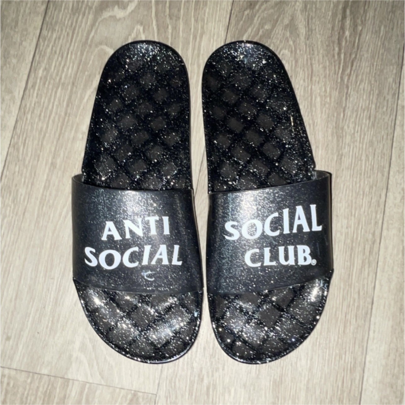 Anti Social Social Club Black Glitter Logo Slide Sandals Synthetic