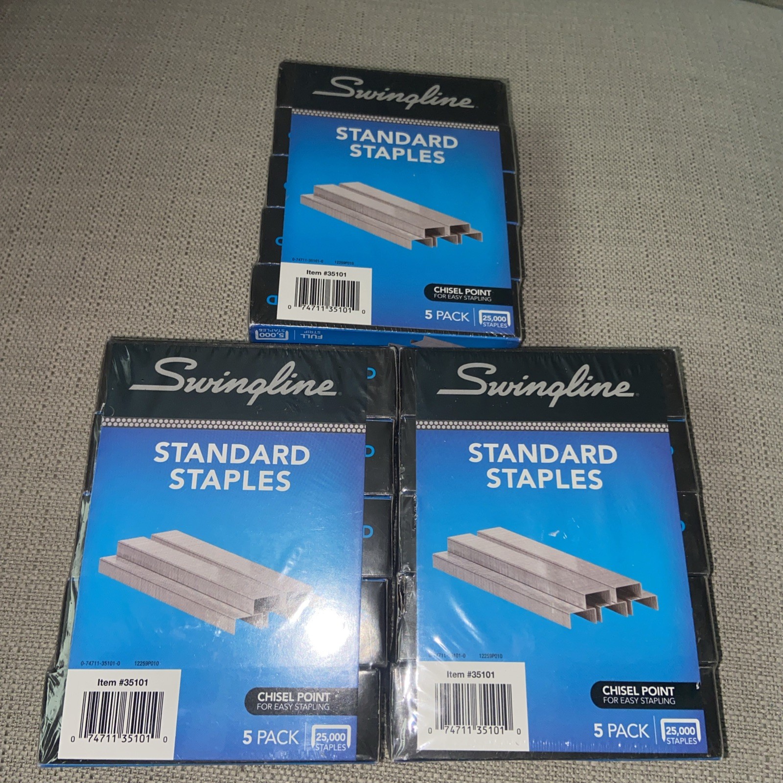 Lot of 3 - 25k Swingline Staples Standard Staples Item 35101 75 K - New & Sealed
