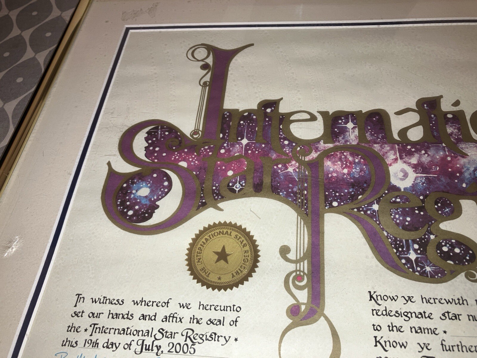 2005 International Star Registry Framed Certificate CEPHEUS RA SIGNED