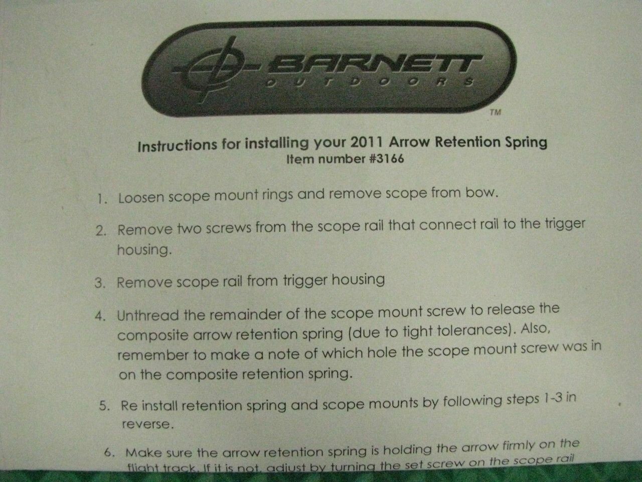 Barnett Crossbow Arrow Bolt Retention Spring Retainer Holder #3166