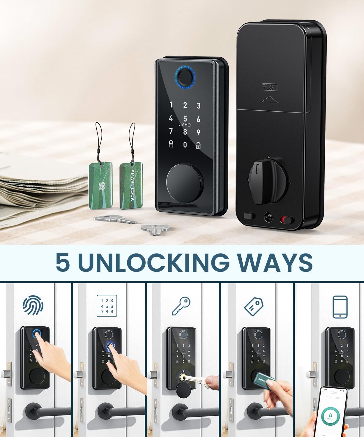 Keyless Entry Smart Deadbolt Lock – Keypad Fingerprint Touchscreen & Black