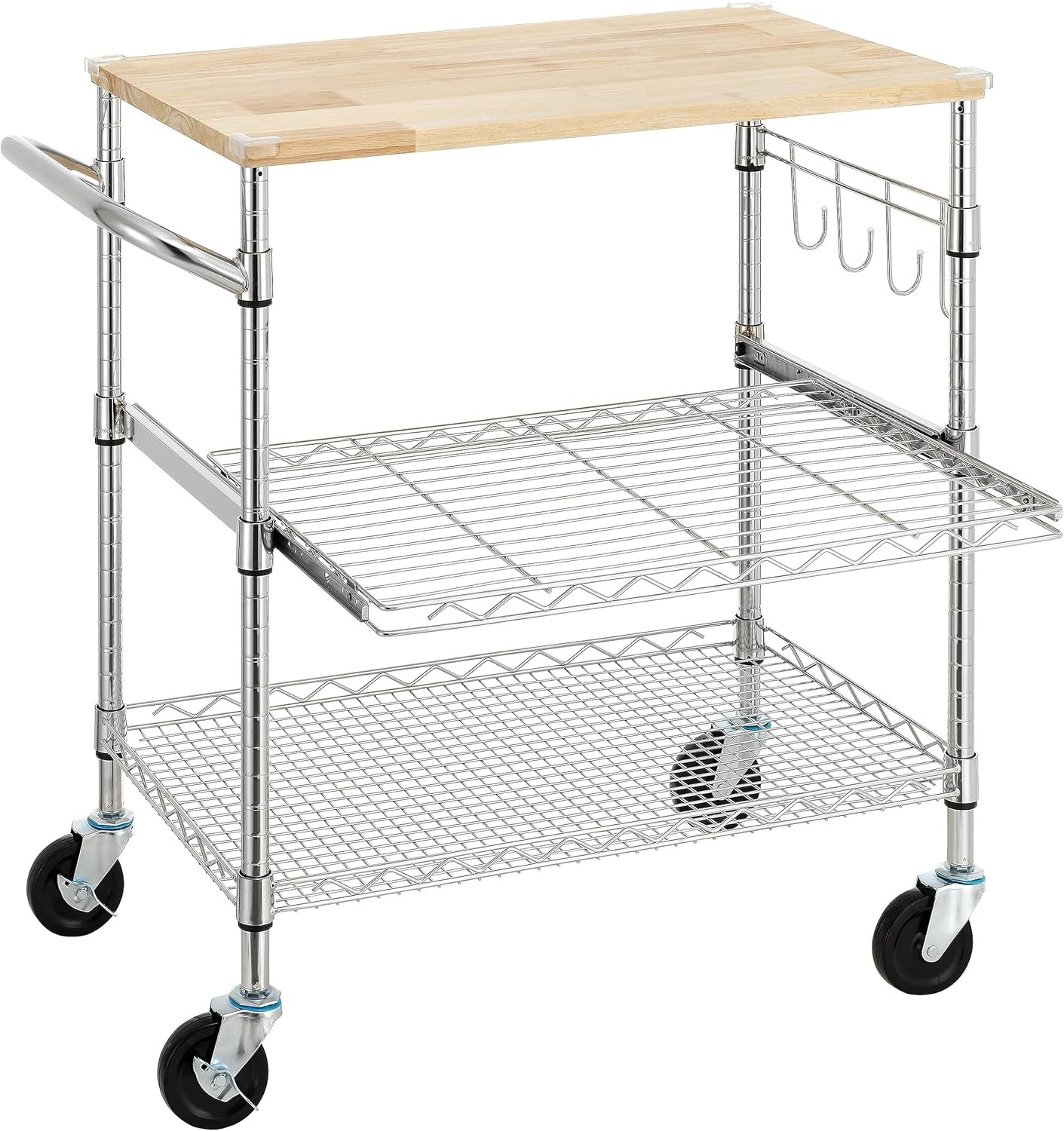 3-Tier Rolling Kitchen Cart W/ 18" D x 30" W Oak Wood Tabletop Kitchen Island