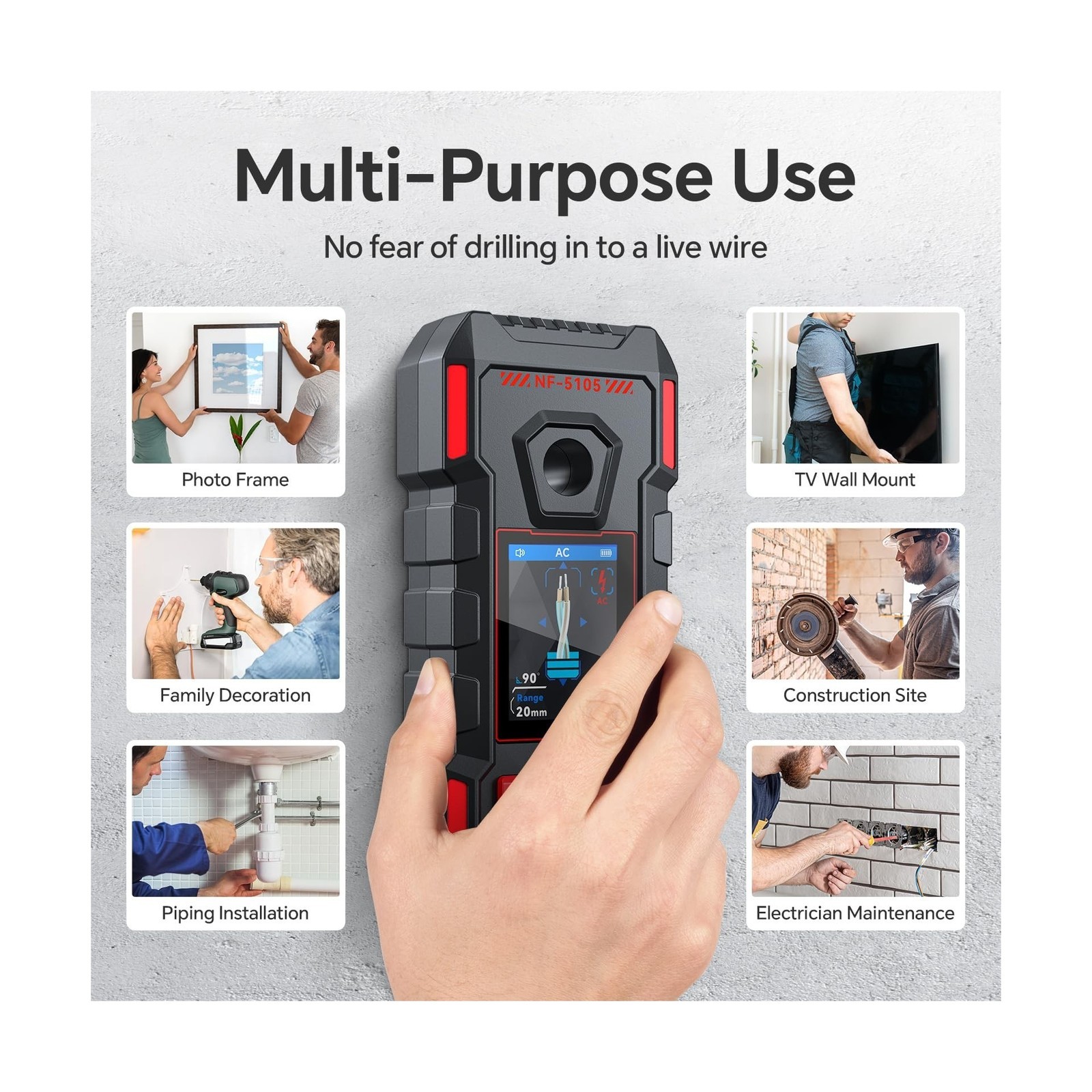 Stud Finder Wall Scanner with LCD Display Voice Alert Rechargeable