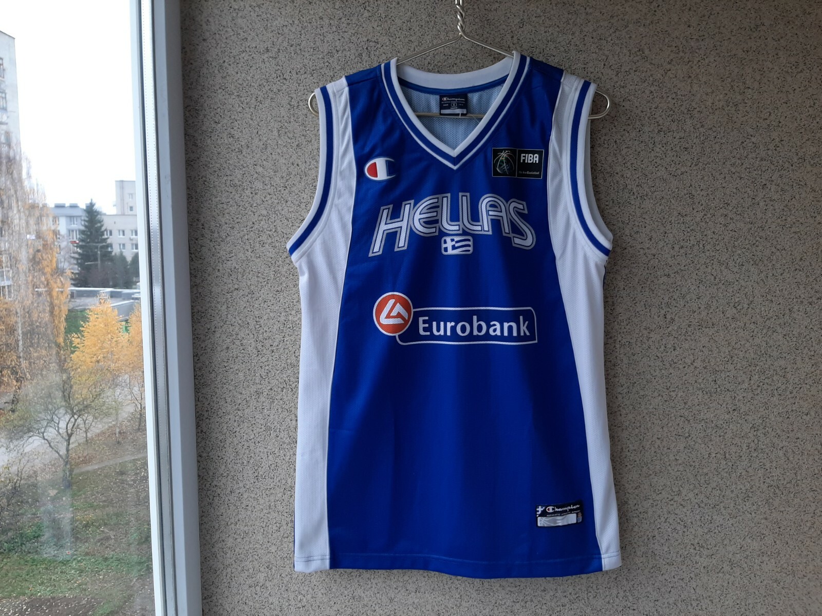 Greece Basketball Jersey Champion Fiba Blue Camiseta Size S Shirt
