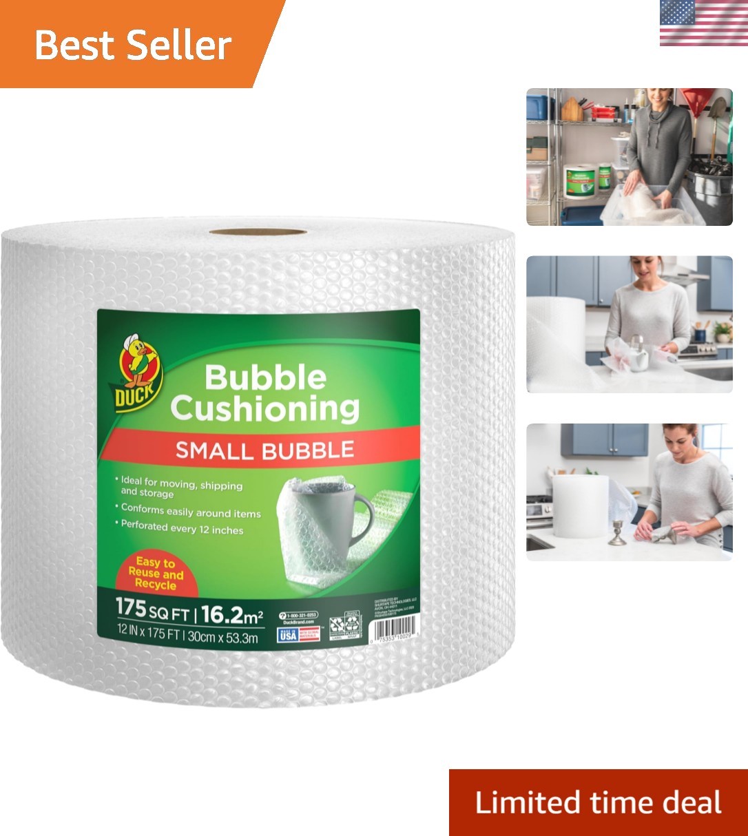 175 FT Small Bubble Cushioning Wrap - Clear, Lightweight Protection for Shipping