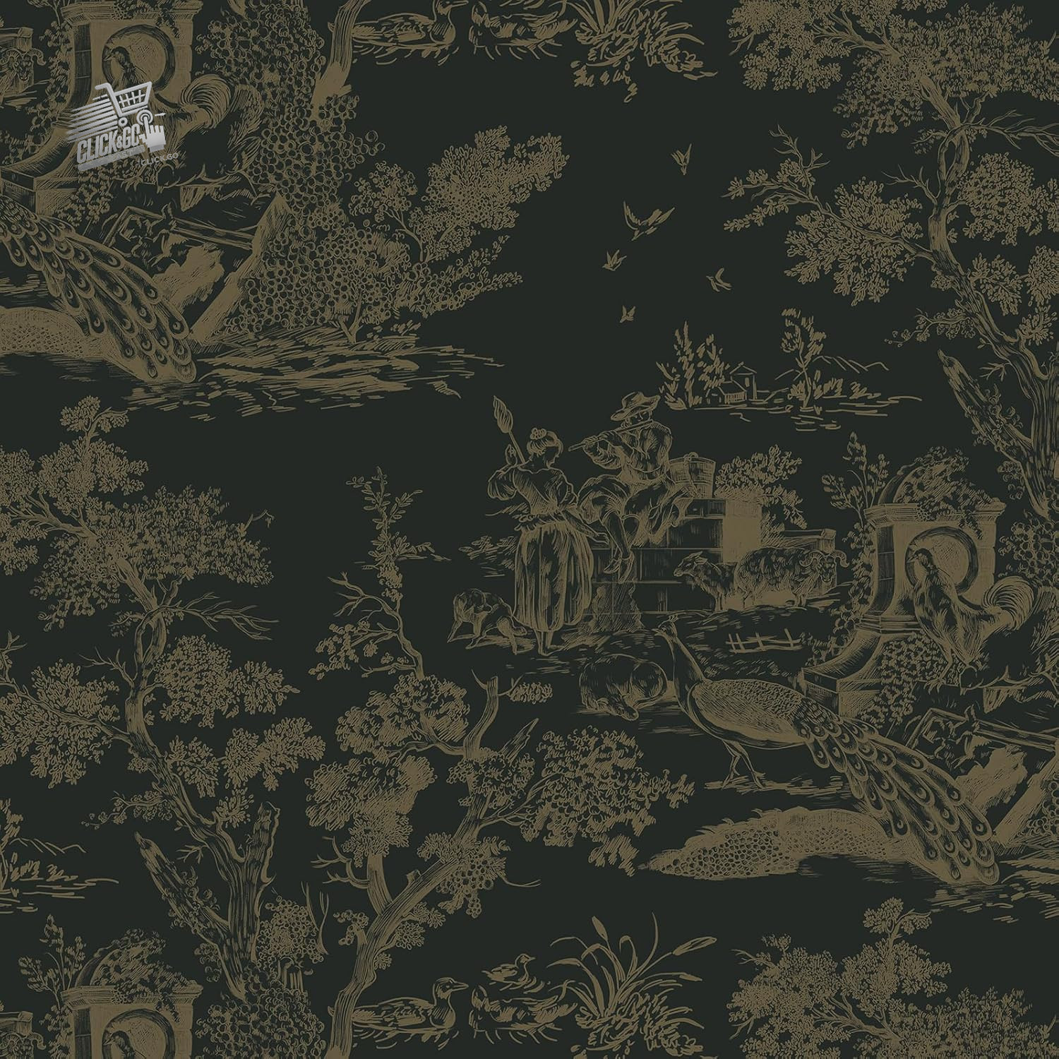 Self Adhesive Wallpaper, Color Black And Brown With Trees And Animals, 41 X 30