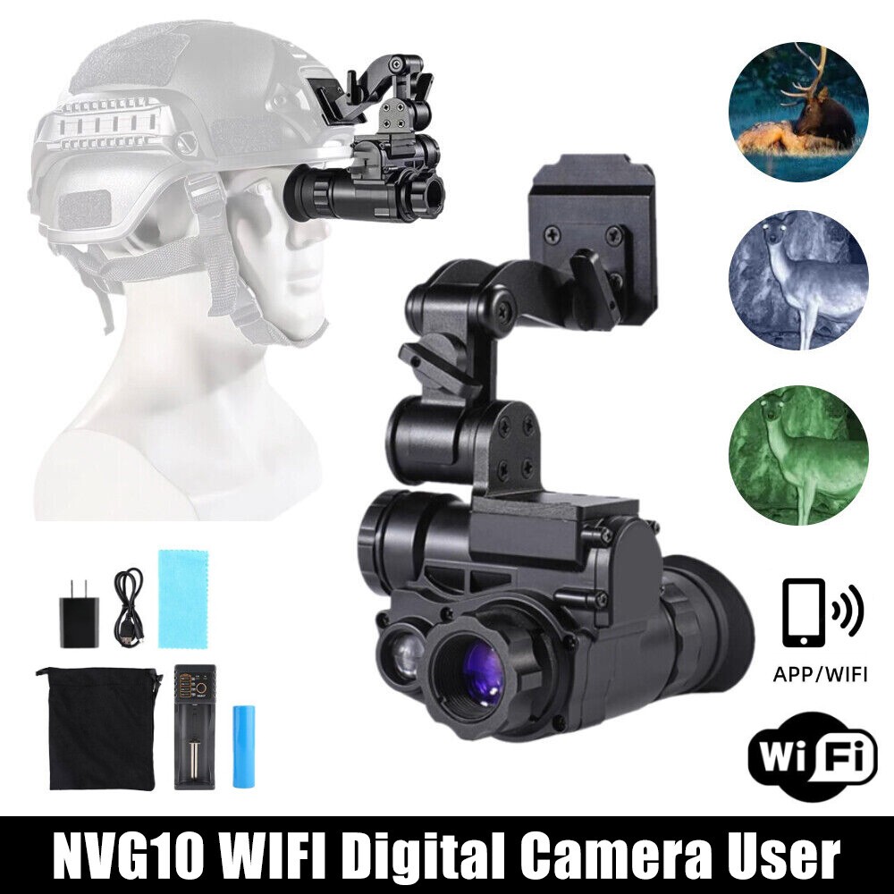 NVG10 Monocular Night Vision Goggles 1080P WiFi for Hunting Observation Helmet.