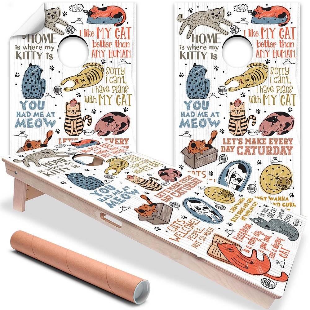 Goofy Cats Drawings Cat Lovers Cornhole Wraps Stickers Skins Wraps for Boards